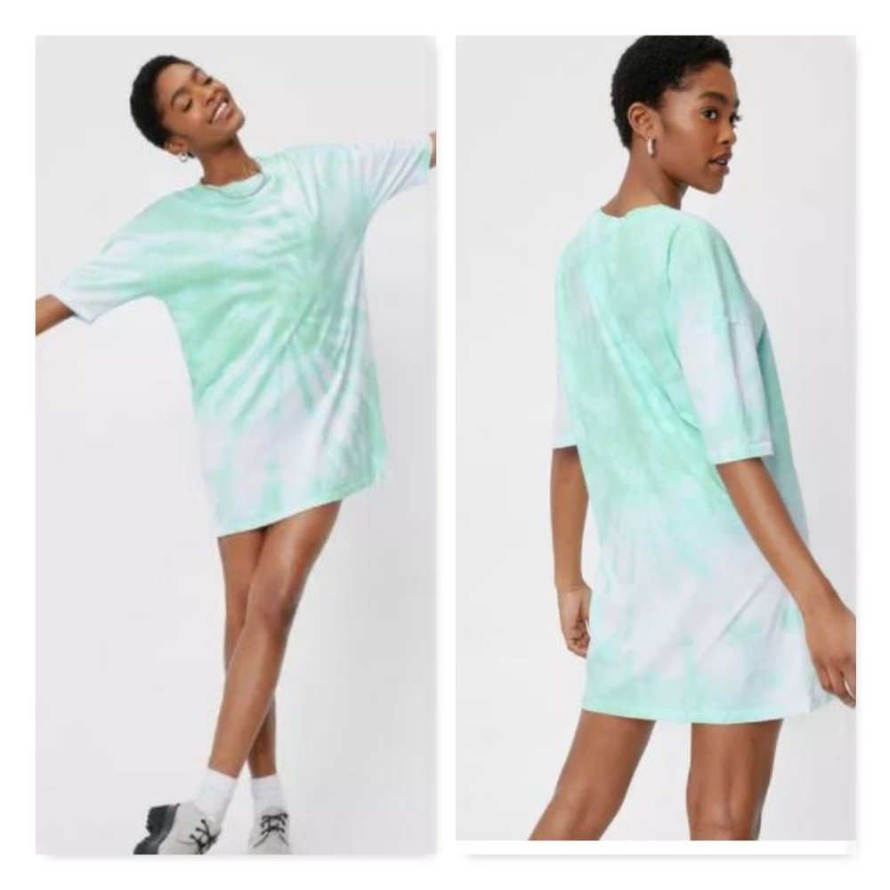 Mint Acid Wash Crew Neck T-Shirt Dress